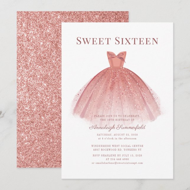 Sweet 16 Rose Gold Script Modern Einladung (Vorne/Hinten)