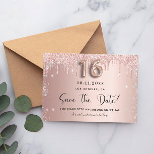 Sweet 16 Rose Gold Silber Glitzer Save the Date