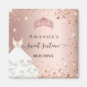 Sweet 16 Rose Gold Tiara Kleid Glitzer Name Magnet