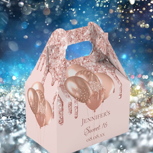 Sweet 16 Rose Goldblütenballons Glitzer Geschenkschachtel (Von Creator hochgeladen)