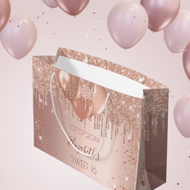 Sweet 16 Rose Goldblütenballons Glitzer Große Geschenktüte (Von Creator hochgeladen)