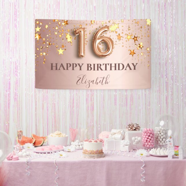 Sweet 16 Rose goldene Sterne Rosa Begrüßung Banner (Party)