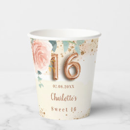 Sweet 16 Rose Goldflorale Pappbecher