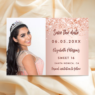 Sweet 16 Rose Goldrot Foto Confetti Save The Date