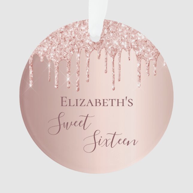 Sweet 16 Rose Goldrot Glitzer Tropfen Name Ornament (Vorderseite)