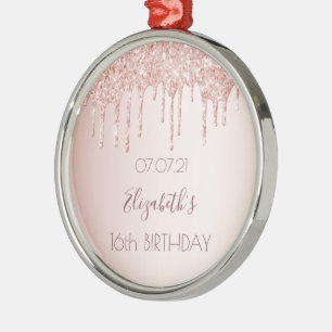 Sweet 16 Rose Goldrot Glitzer Tropfen Name Ornament Aus Metall