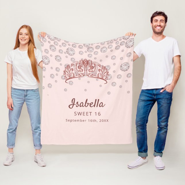 Sweet 16 Rose Goldtiara-Krone Rosa Monogramm Fleecedecke (Beispiel)