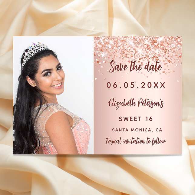 Sweet 16 rose or blush photo enregistrer la carte  (Créateur téléchargé)