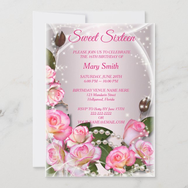 Sweet 16 Roses Roses Rose Élégantes Invitation Ann (Devant)