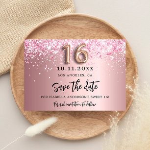 Sweet 16 rot-rosa Glitzer glamourös Save The Date