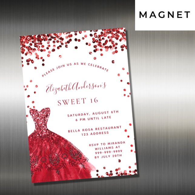 Sweet 16 rot weißes Kleid Luxus Magneteinladung (Von Creator hochgeladen)
