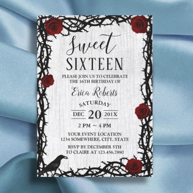 Sweet 16 Rote Rose & Thorn Elegant Messe Rustikal Einladung (Von Creator hochgeladen)