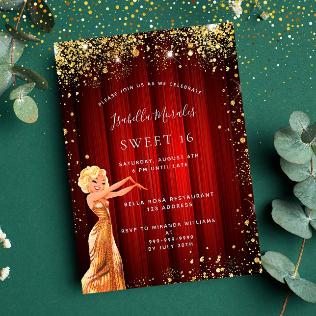 Sweet 16 Rotgold Glitzer Luxus-Film Einladung (Von Creator hochgeladen)