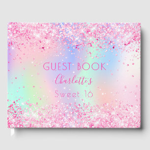 Sweet 16 rötlich-rosa Glitzer holografisch Gästebuch