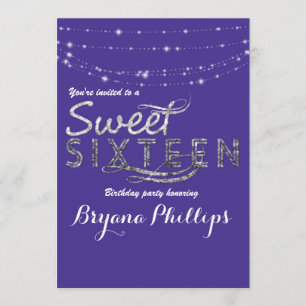 Sweet 16 Royal Blue Glitter Silber Party Glamour Einladung