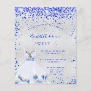 Sweet 16 Royal Blue Silber Budget Einladung Flyer