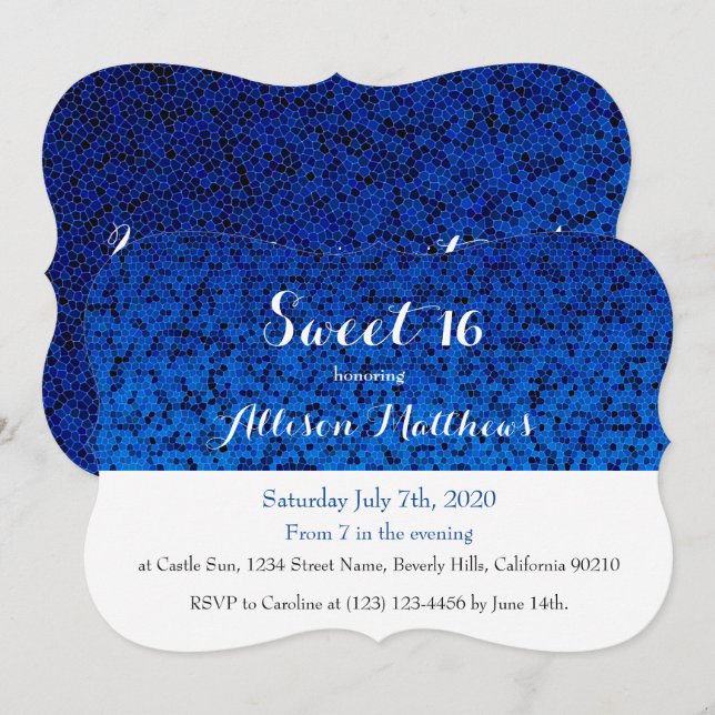Sweet 16 Royal Blue Sparkle Einladung (Vorne/Hinten)
