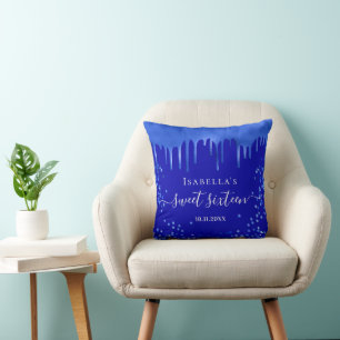 Sweet 16 Royal Blue Tropfens Namensskript Kissen