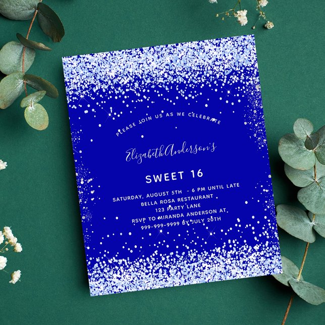 Sweet 16 Royal Blue White Flyer Einladung (Von Creator hochgeladen)