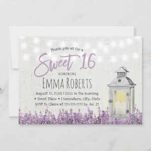 Sweet 16 Rustic Lavendel Floral Weiße Laterne Einladung