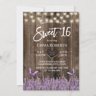 Sweet 16 Rustic Lavender Floral Klasse Holz Einladung