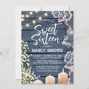 Sweet 16 rustikal blaue Holzbalken hell modern Einladung