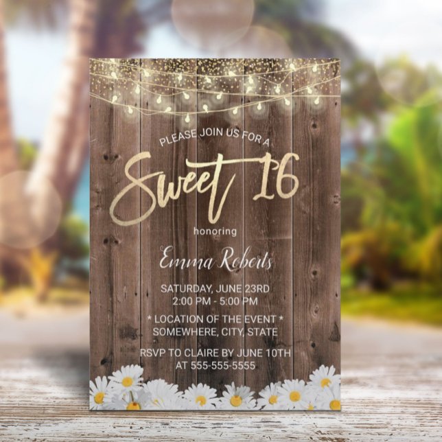 Sweet 16 Rustikale Daisy Blume Barnholz Einladung (Von Creator hochgeladen)