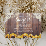 Sweet 16 rustikale Sonnenblumen & Streichelleuchte Einladung<br><div class="desc">Rustikale Sonnenblumen & String Lights Sweet 16 Einladungen.</div>