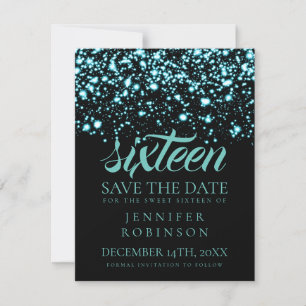 Sweet 16 "Save the Date" Aquamarin Midnight Glam Save The Date