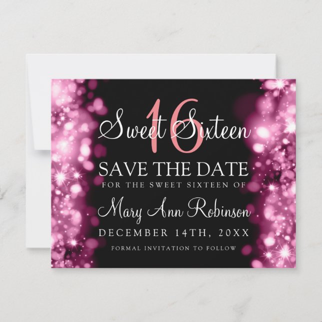 Sweet 16 "Save the Date" funkelnde Lights Blush Save The Date (Vorderseite)