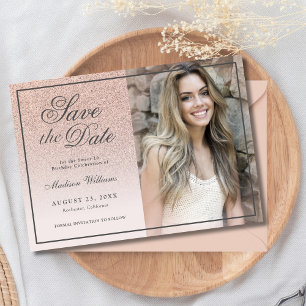 Sweet 16 Save the Date Rose Gold Glitzer Foto