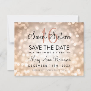Sweet 16 Save the Date Rose Gold Glitzer Lights