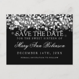 Sweet 16 Save the Date schimmernde Silberleuchten Ankündigungspostkarte