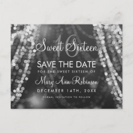 Sweet 16 "Save the Date" Silver String Lights Ankündigungspostkarte