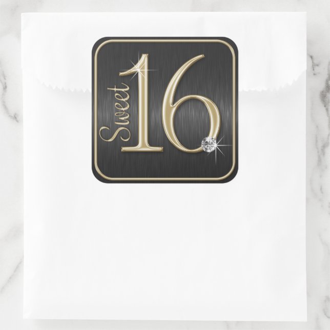 Sweet 16 Schwarz/Gold Metallic Look Stickers (Tasche)