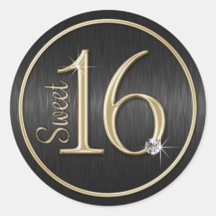 Sweet 16 Schwarz/Gold-Umschlag Aufkleber-Stickers Runder Aufkleber