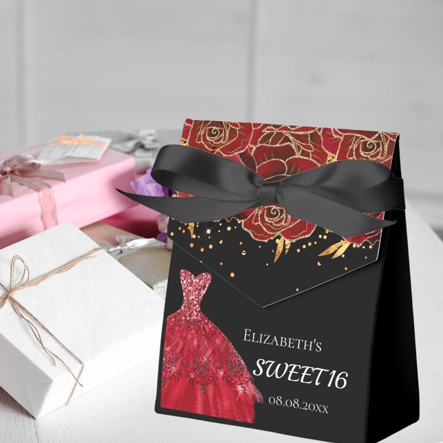 Sweet 16 Schwarz Rot Blume danke Geschenkschachtel (Von Creator hochgeladen)