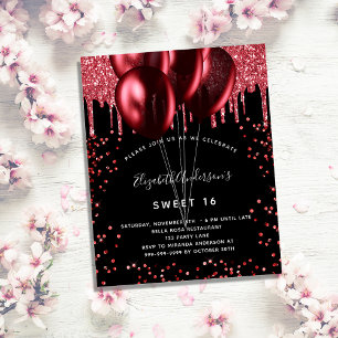 Sweet 16 schwarz rote Ballons Einladung