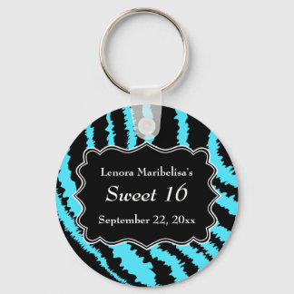 Sweet 16 Schwarz und Türkis Zebra Muster Schlüsselanhänger