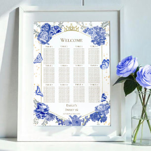 Sweet 16 Seating Chart Signieren Blaue Butterflys Poster