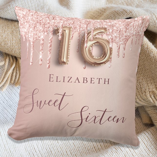 Sweet 16. sechzehn 16 Rose Gold Glitzer Monogramm Kissen (Von Creator hochgeladen)