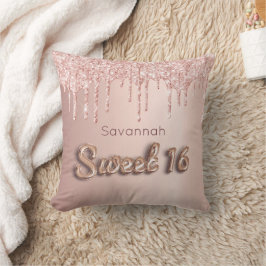 Sweet 16. sechzehn 16 Rose Gold Glitzer Monogramm Kissen