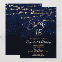 Sweet 16 Sechzehn blaue und goldene Sparkle-Lichte