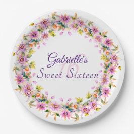 Sweet 16 Sechzehn Blumengeburt Pappteller