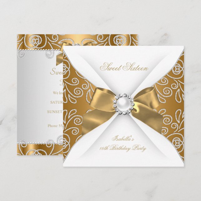 Sweet 16 Sechzehn Bronze Gold Imitate Diamond Part Einladung (Vorne/Hinten)