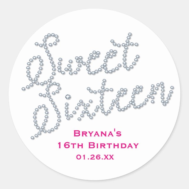 Sweet 16 Sechzehn Diamant & Diamanten Sticker (Vorderseite)