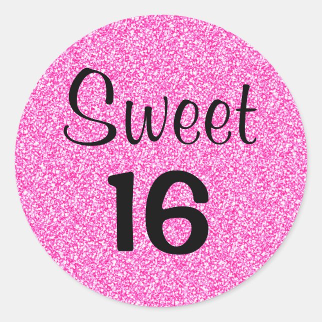 Sweet 16 Sechzehn Glitzer Glitzern Runder Aufkleber (Vorderseite)