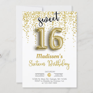 Sweet 16 sechzehn Goldballon Mädchen zum Geburtsta Einladung