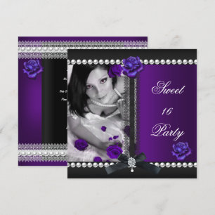 Sweet 16 Sechzehn Lila Rose Schwarze Perle Einladung