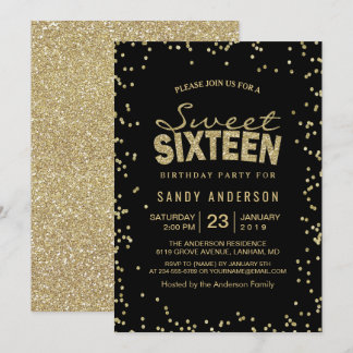 Sweet 16 Sechzehn Party | Trendy Gold Glitzer Dots Einladung